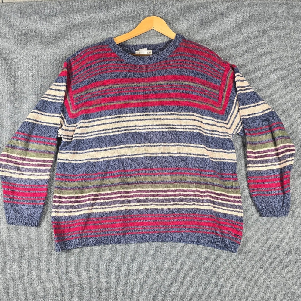 VTG Dressbarn Women's Striped Knit Sweater Size 18/20 Blue Red Cream Green